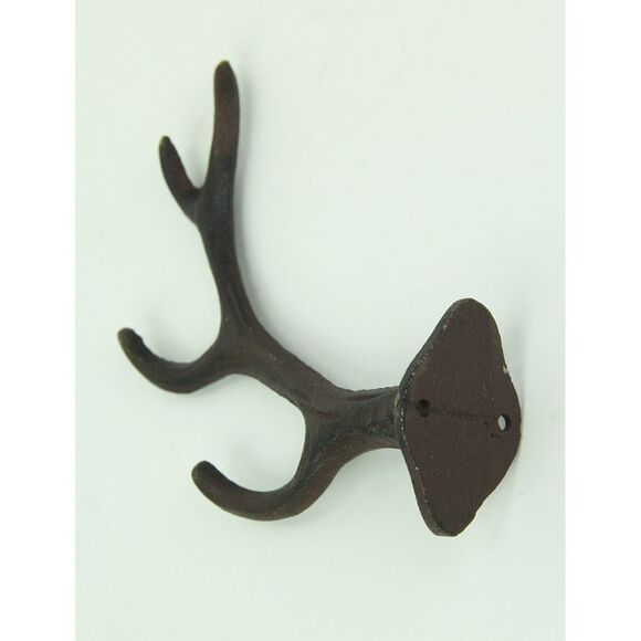 Rustic Brown Cast Iron Antler Wall Hooks Set of 4 - Picture 2 of 2